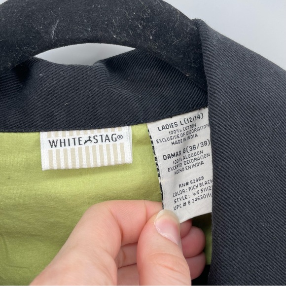 Vintage White Stag Womens Denim Jacket Black Floral Butterflies Beaded L - Picture 4 of 6